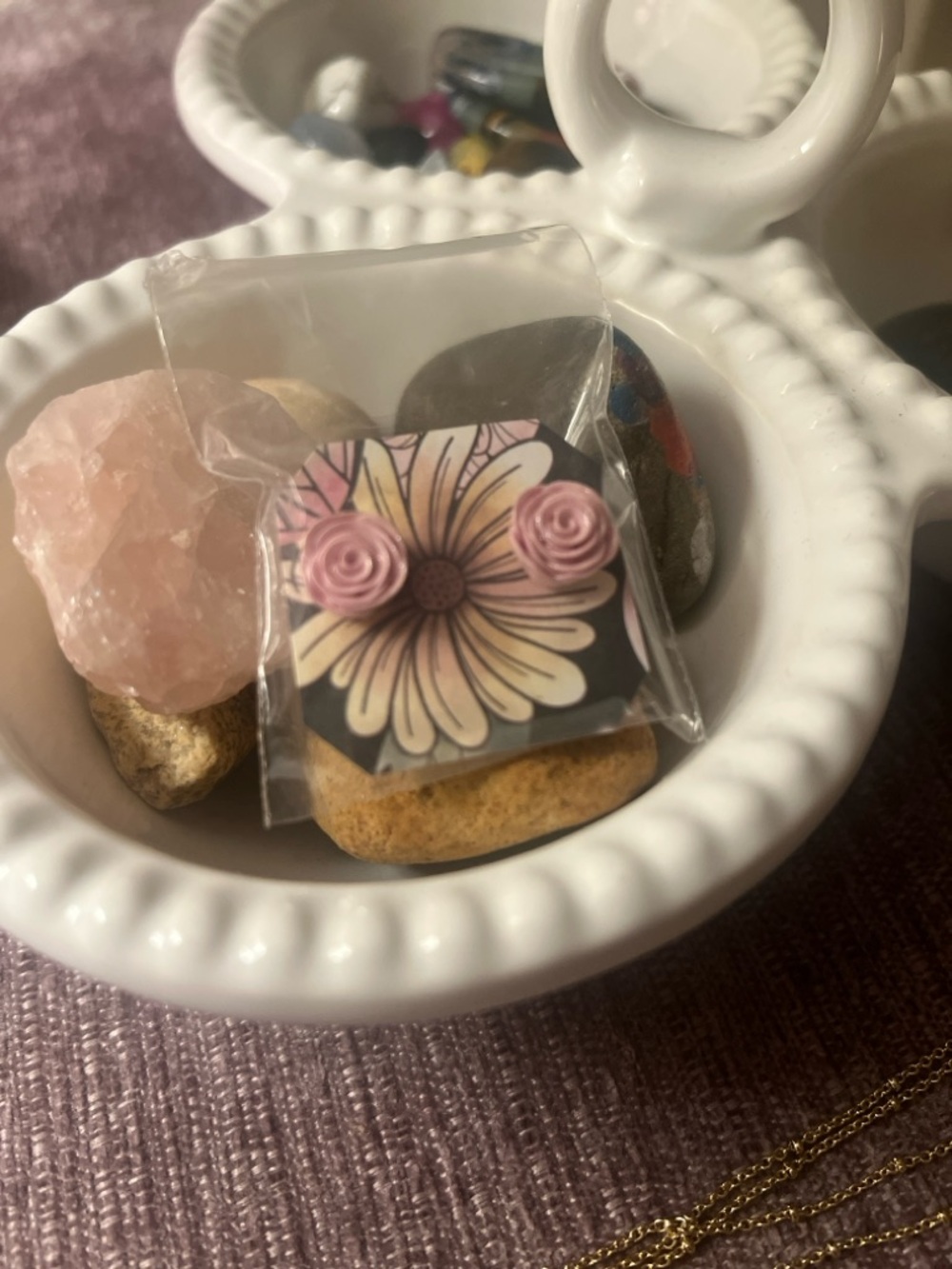 Hand Crafted Pink Rose Stud Earrings